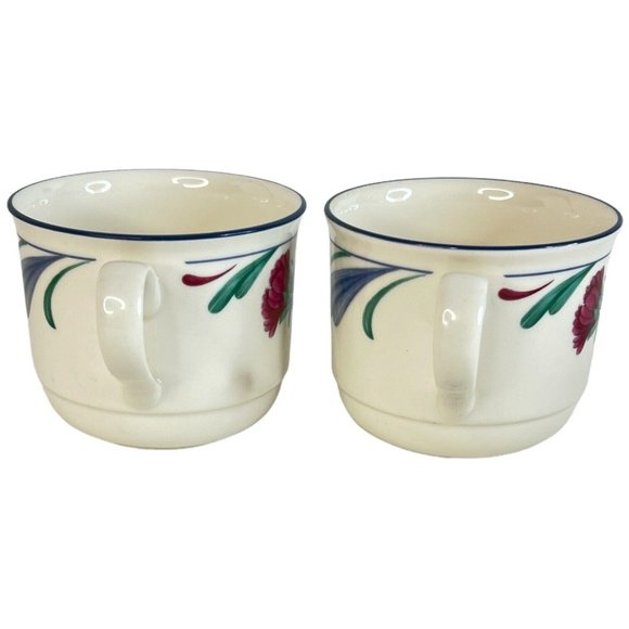 4 Lenox Chinastone Poppies on Blue Flat Cups Mugs Coffee Cup Set Vintage Lot USA - Picture 5 of 12